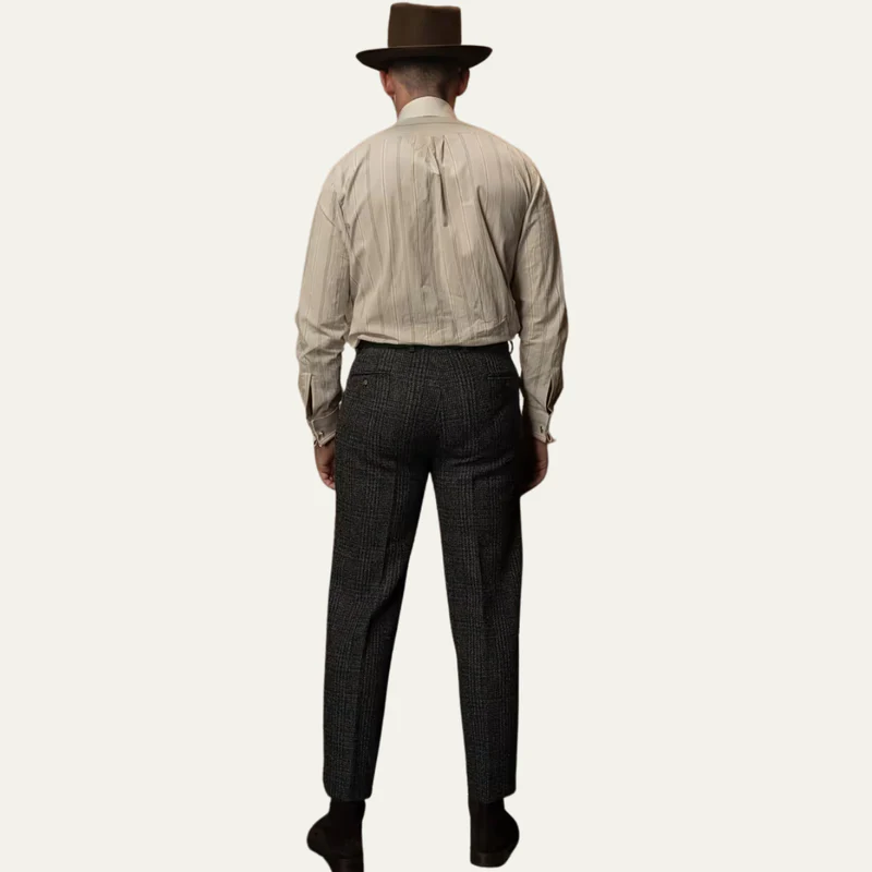 The Berrima Men’s Smart Casual Tweed Check Tailored Dress Pants – Black
