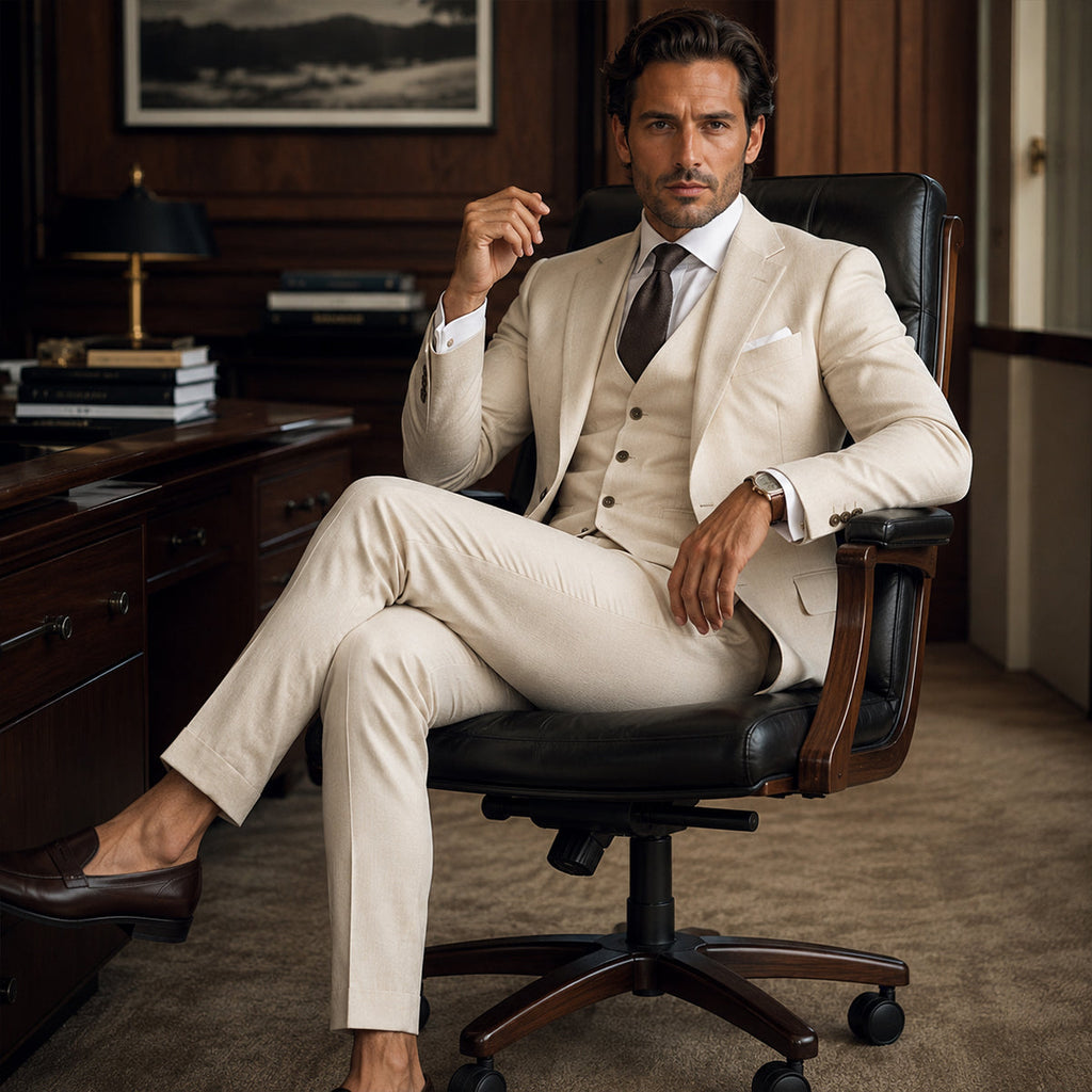 The Barbaresco Men’s Elegant 3 Piece Suit Set – Blazer Vest and Pants Formal Suit