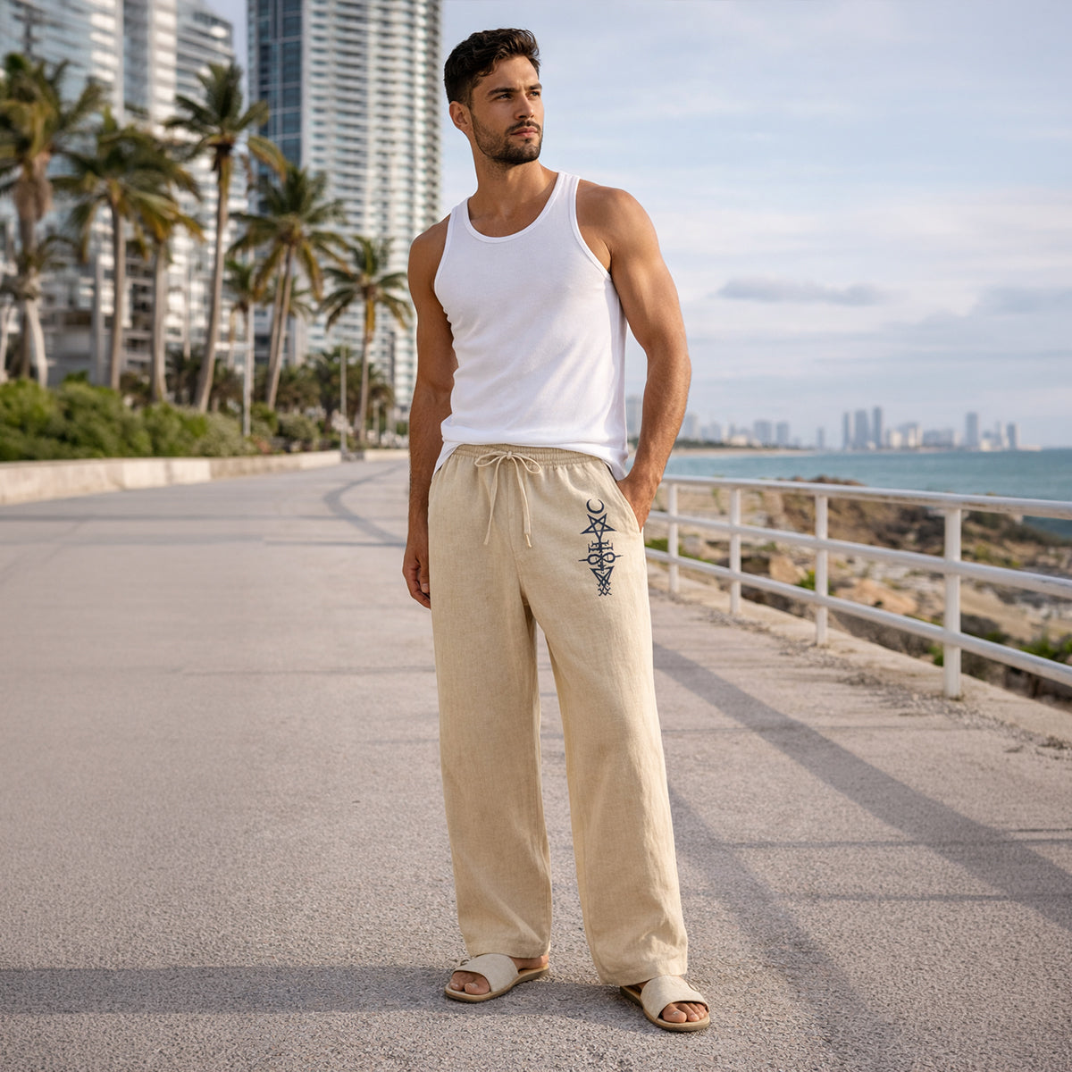 The Brookridge Men’s Trendy Relaxed Fit Linen Wide Leg Drawstring Pants