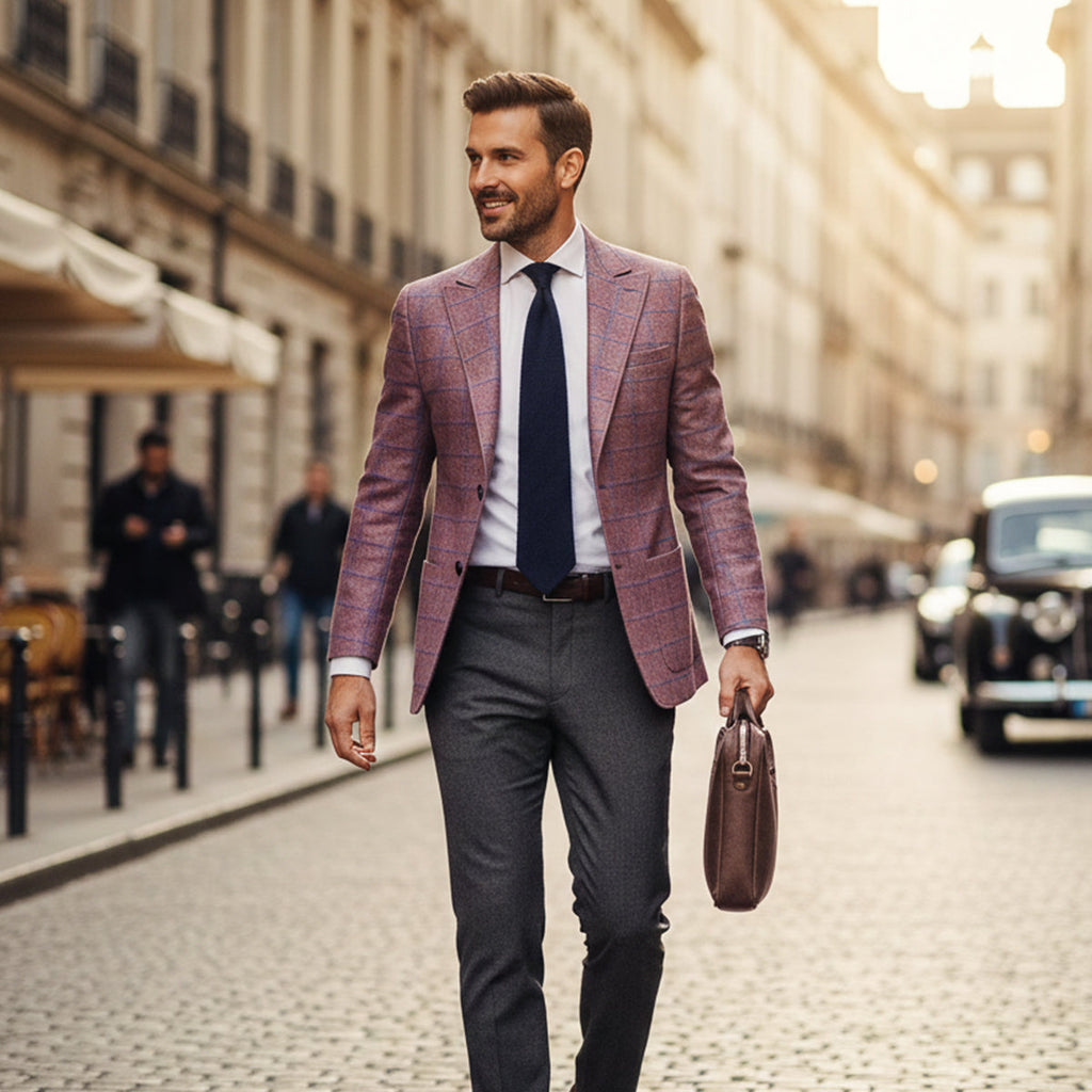 The Garda Porto Men’s Checked Double Breasted Plaid Blazer