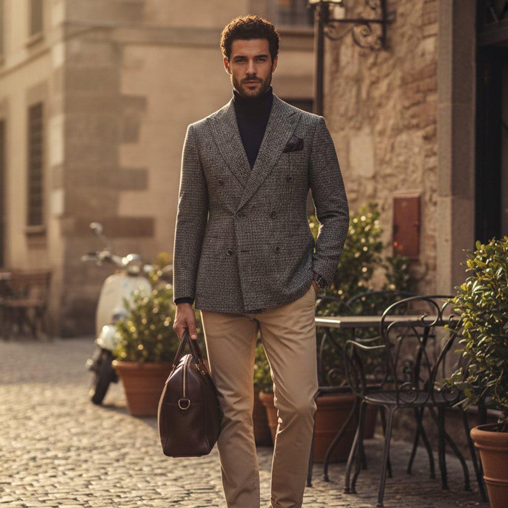 The Garda Porto Men’s Checked Double Breasted Plaid Blazer