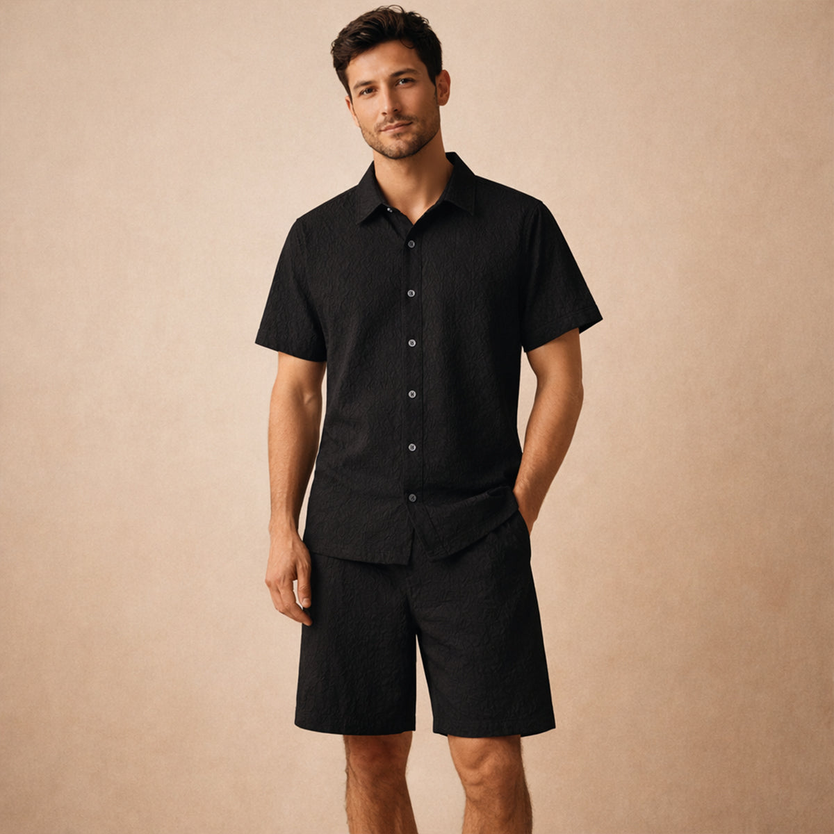 The Brookridge Hill Men’s Textured Lightweight Summer Set – Shirt & Shorts Set