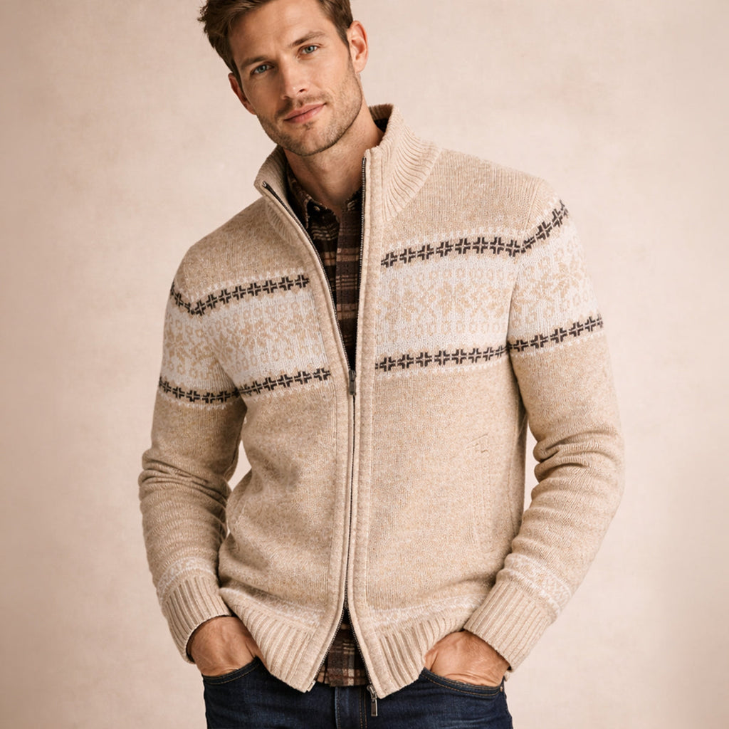 The Castello Men’s Knitted Zip Up Cardigan with Cable Pattern