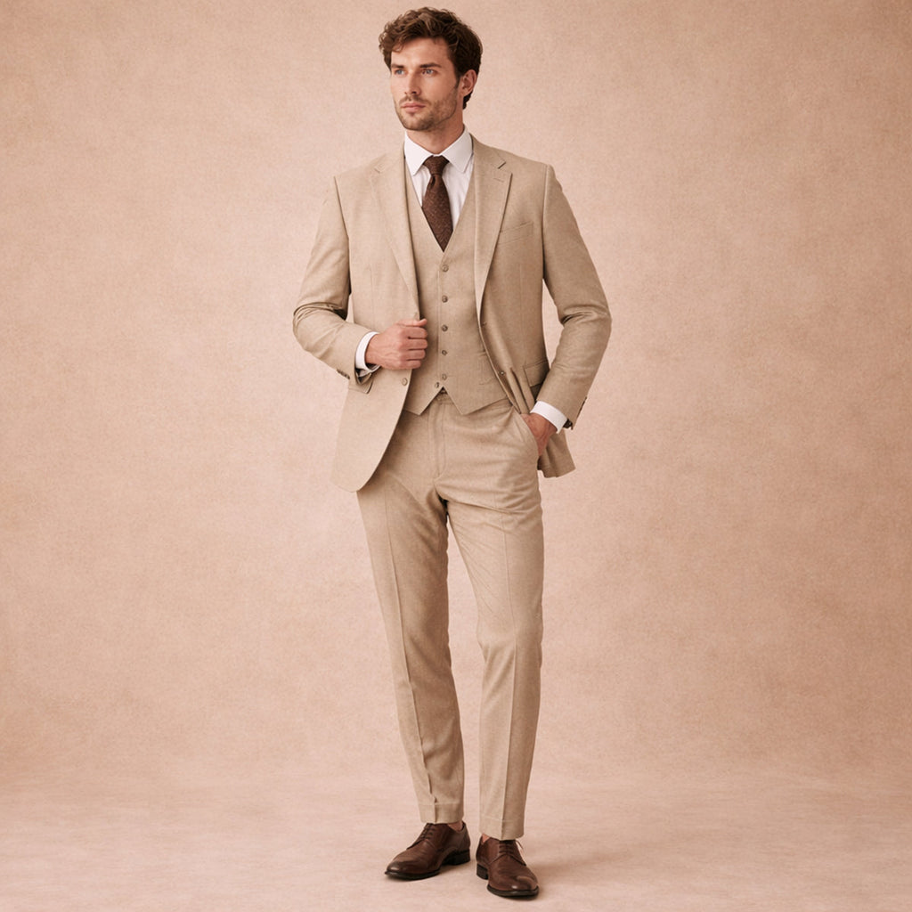 The Como Men’s Smart 3 Piece Tweed Suit – Herringbone Blazer, Waistcoat & Pants