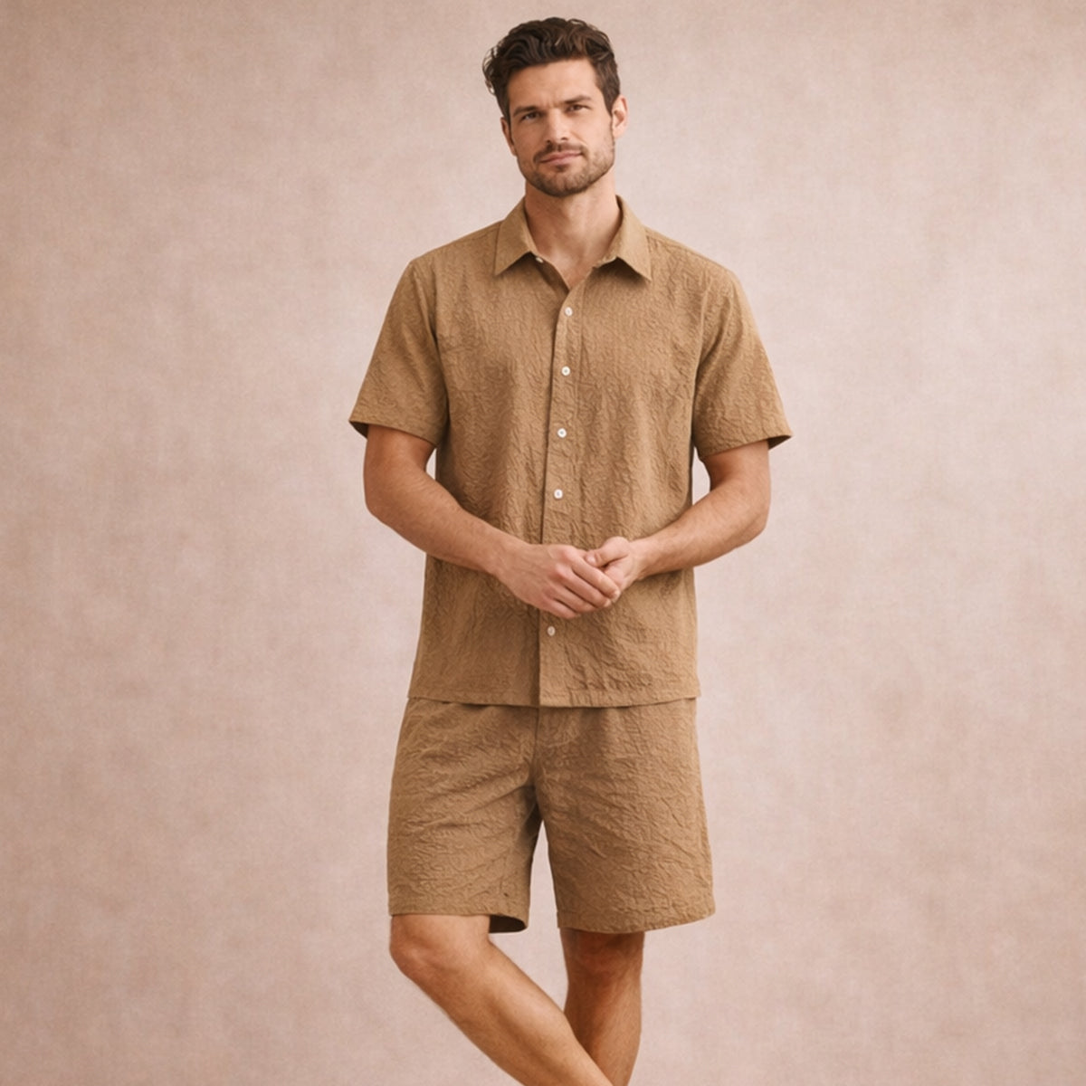 The Cedar Ridge Park Men’s Textured Trendy Summer Set – Shirt & Shorts Set