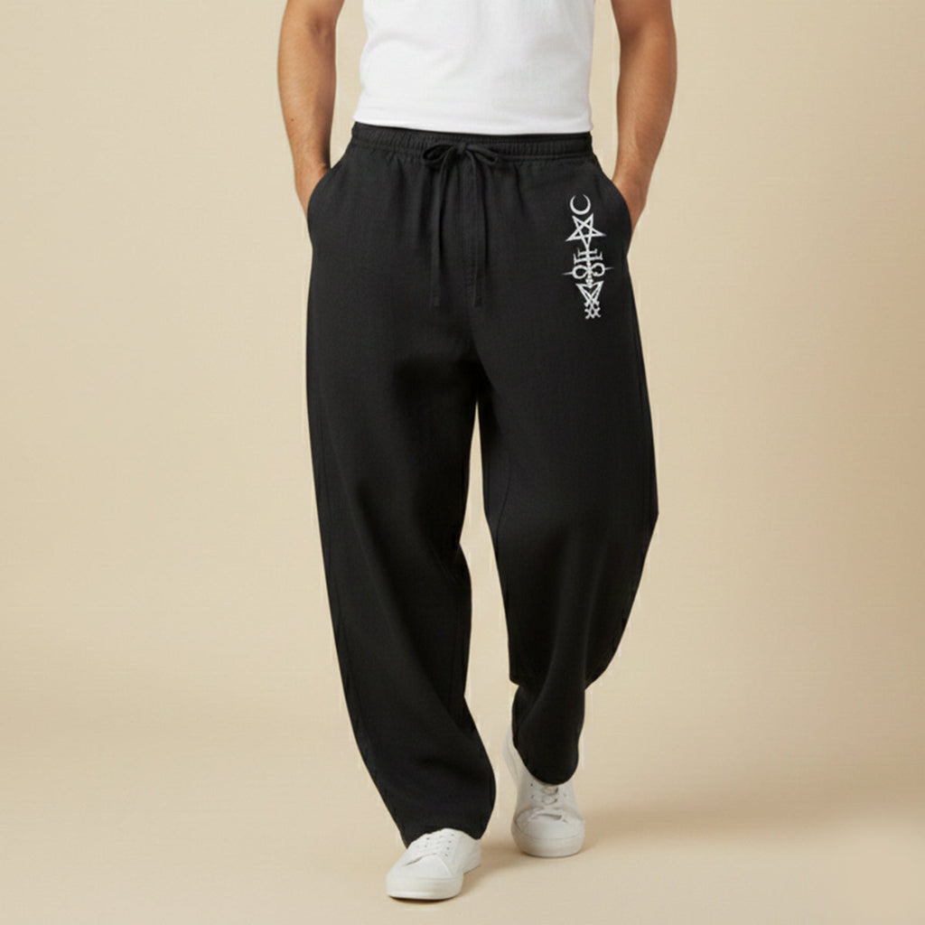 The Maplehill Men’s Casual Relaxed Fit Linen Wide Leg Drawstring Pants