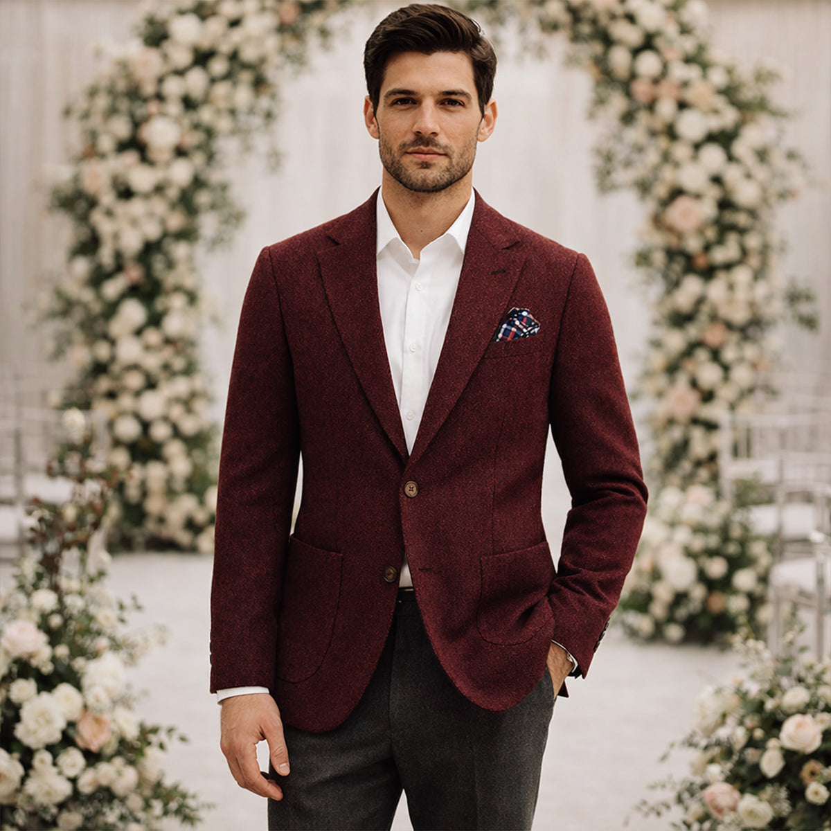The Domaso Men’s Business Herringbone Single Breasted Tweed Blazer - Wedding Guest