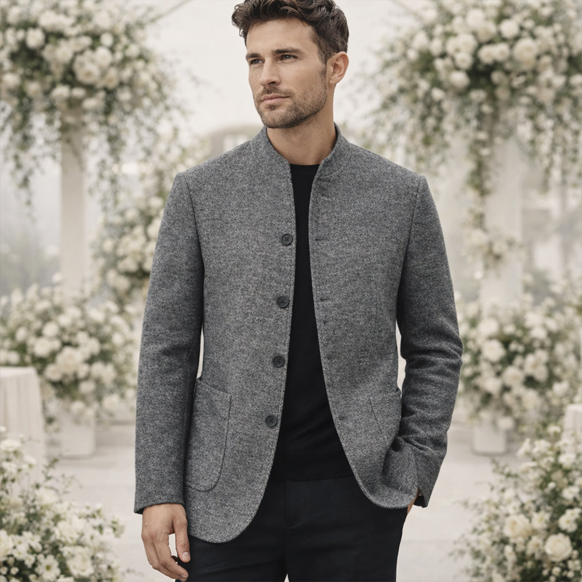 The Alghero Men’s Warm Fleece Stand Collar - Wedding Guest - Blazer